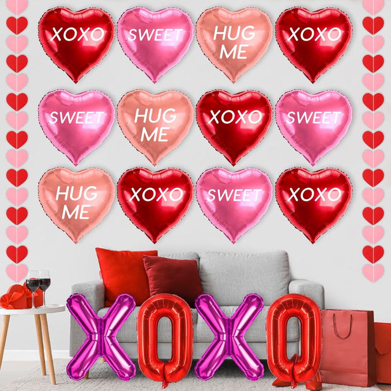 DMIGHT 18 Pcs Valentines Galentines Day Decorations, XOXO Letters Balloons, Love Foil Balloons with SWEET HUG ME Prints, Heart Hanging Garlands for Propose, Wedding Backdrop Party Supplies - Image 4