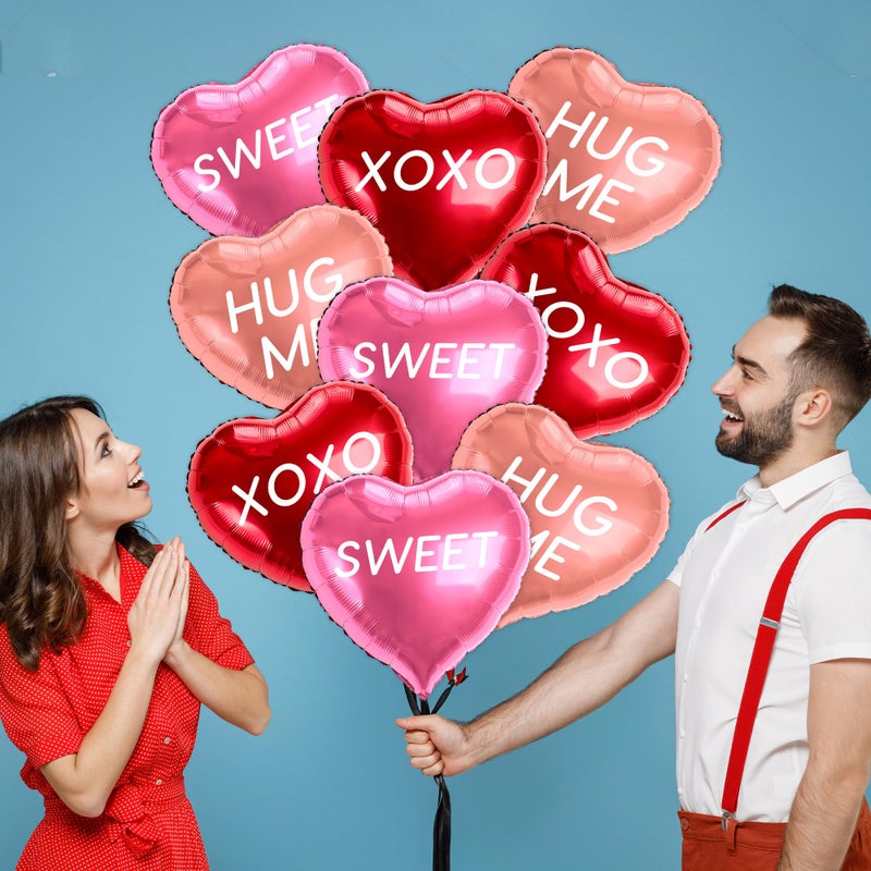 DMIGHT 18 Pcs Valentines Galentines Day Decorations, XOXO Letters Balloons, Love Foil Balloons with SWEET HUG ME Prints, Heart Hanging Garlands for Propose, Wedding Backdrop Party Supplies - Image 5
