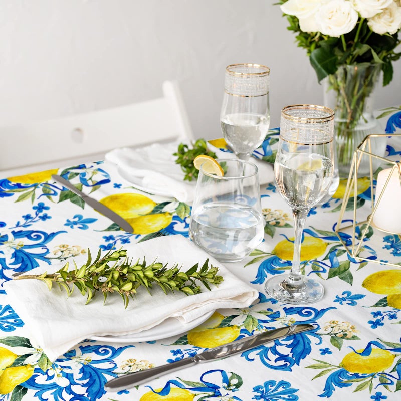 Whaline Lemon Tablecloth Rectangle Italian Lemons Fabric Table Cloth Waterproof Washable Spring Summer Lemon Table Cover for Picnic Dinner Table Home Kitchen Party Decoration, 60 x 104 Inch - Image 2
