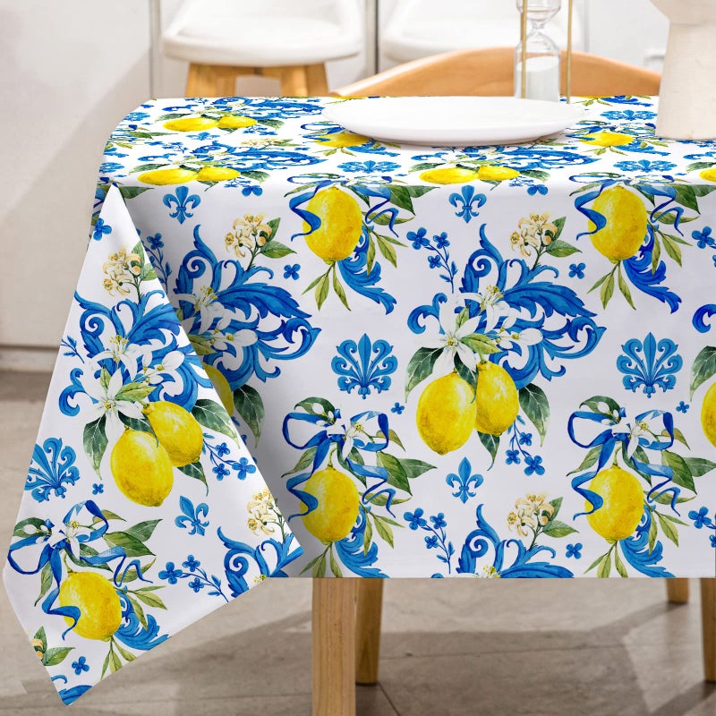 Whaline Lemon Tablecloth Rectangle Italian Lemons Fabric Table Cloth Waterproof Washable Spring Summer Lemon Table Cover for Picnic Dinner Table Home Kitchen Party Decoration, 60 x 104 Inch - Image 1