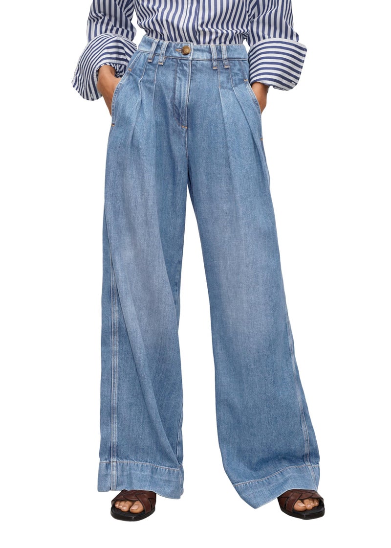 PLNOTME Women's High Waisted Wide Leg Jeans Baggy Mom Casual Denim Pants Light Blue - Image 1
