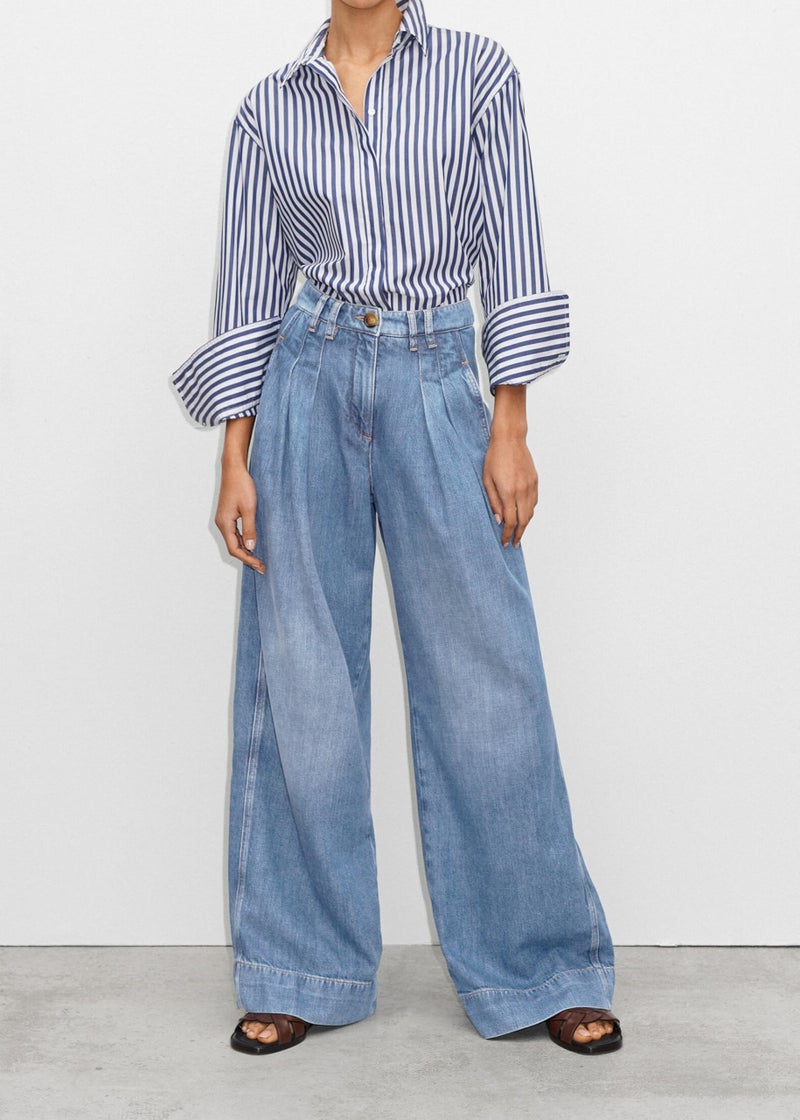PLNOTME Women's High Waisted Wide Leg Jeans Baggy Mom Casual Denim Pants Light Blue - Image 2