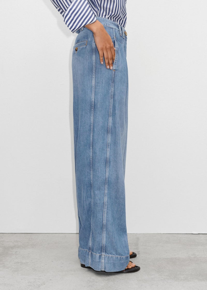 PLNOTME Women's High Waisted Wide Leg Jeans Baggy Mom Casual Denim Pants Light Blue - Image 4