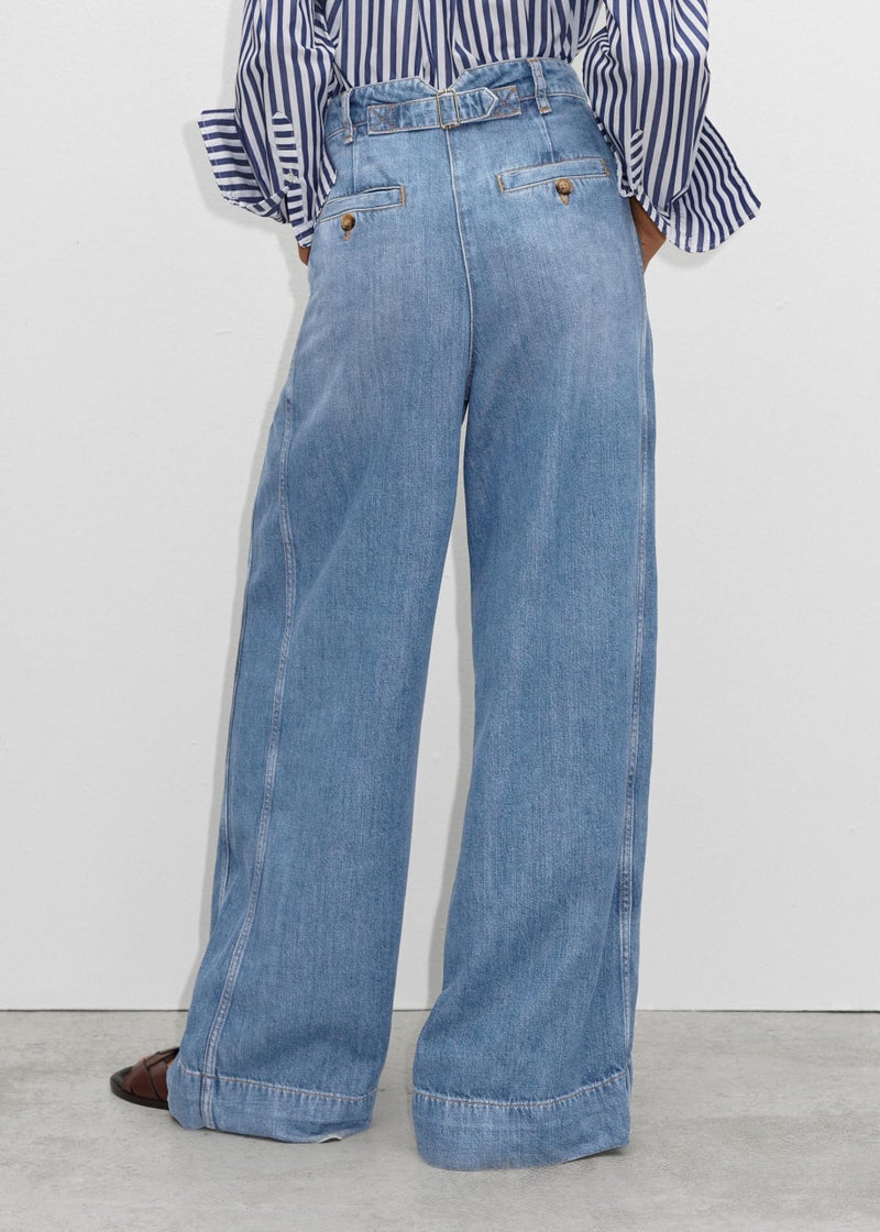PLNOTME Women's High Waisted Wide Leg Jeans Baggy Mom Casual Denim Pants Light Blue - Image 5