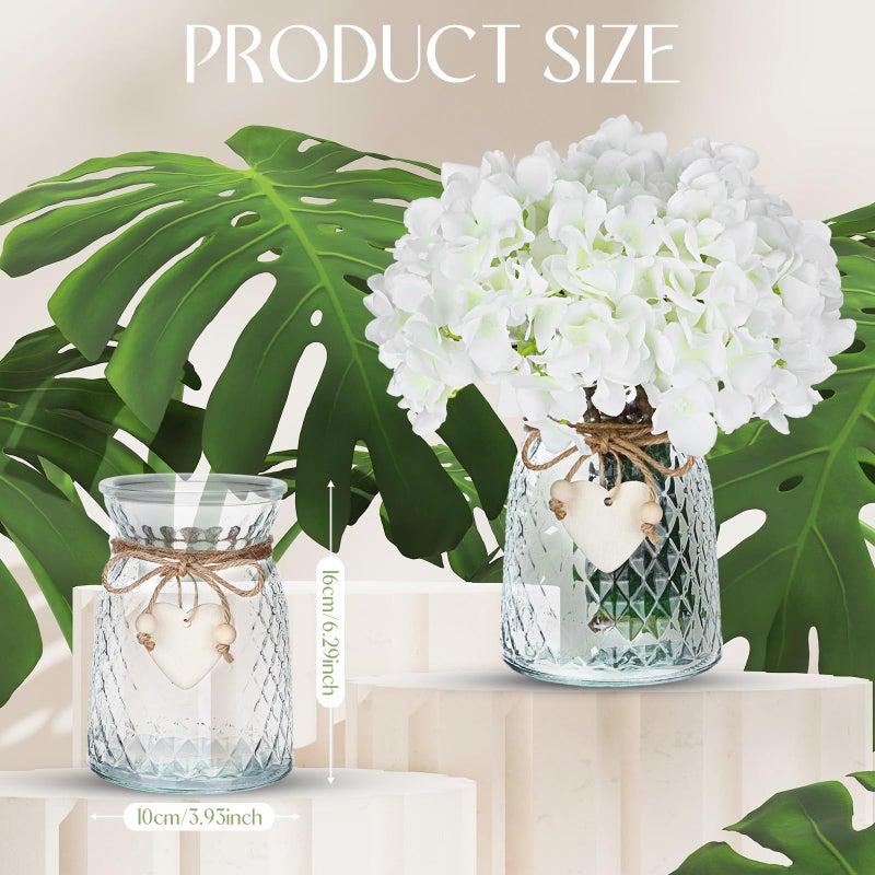 Tiangrid 3 Pcs Glass Bud Vases with Twine Rope and Heart Label 6.3 Inch Boho Vintage Vase Flower Decorative Glass Vase for Centerpieces Holiday Wedding Home Table Decorations (Clear) - Image 2
