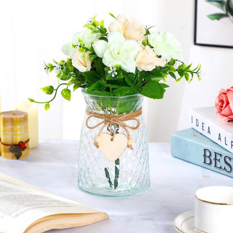 Tiangrid 3 Pcs Glass Bud Vases with Twine Rope and Heart Label 6.3 Inch Boho Vintage Vase Flower Decorative Glass Vase for Centerpieces Holiday Wedding Home Table Decorations (Clear) - Image 4