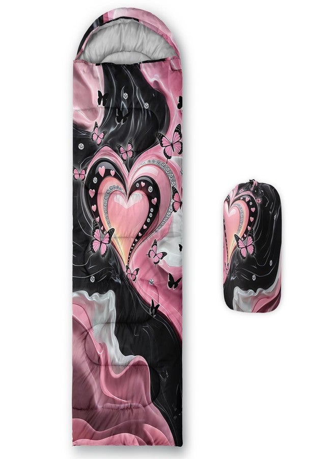 QOOMO Pink Heart Print Waterproof Sleeping Bags for Adults & Kids,Printed Camping Sleeping Bags,Traveling,and Outdoors,Camping Gear Equipment,31x90inch, 3 Season Warm & Cool Weather,Lightweight - Image 1