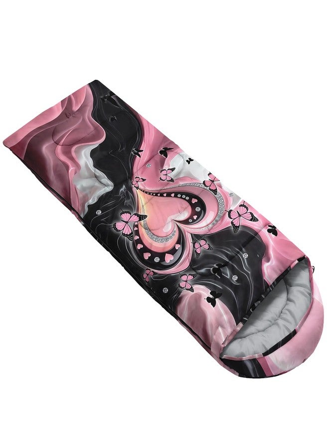 QOOMO Pink Heart Print Waterproof Sleeping Bags for Adults & Kids,Printed Camping Sleeping Bags,Traveling,and Outdoors,Camping Gear Equipment,31x90inch, 3 Season Warm & Cool Weather,Lightweight - Image 2