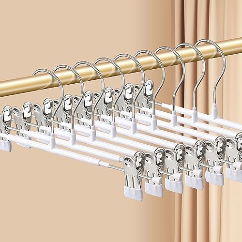 HWAJAN Pants Hangers with Clips 10 Pack Adjustable Skirt Hangers for Women NonSlip Trousers Hanger for Jeans Clothes Hangers for Pants Heavy Duty Space Saving Shorts HangersWhite12Inch - Image 1