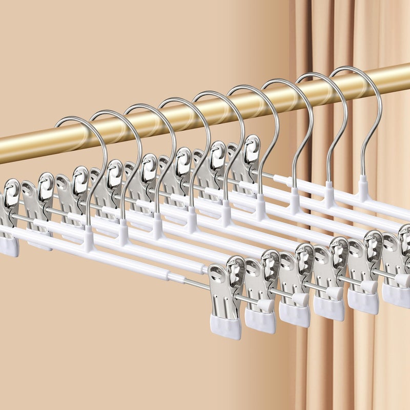 HWAJAN Pants Hangers with Clips 10 Pack Adjustable Skirt Hangers for Women NonSlip Trousers Hanger for Jeans Clothes Hangers for Pants Heavy Duty Space Saving Shorts HangersWhite12Inch - Image 2