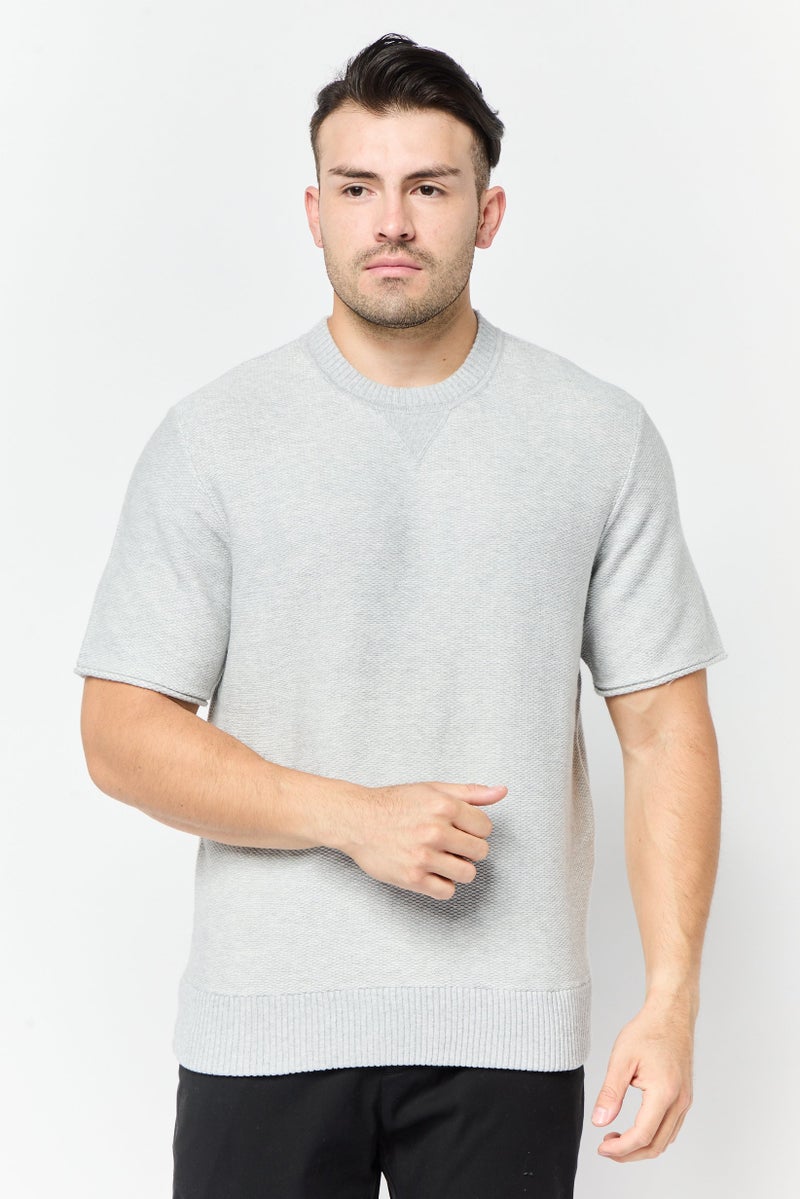 ESPRIT تي شيرت رجالي بأكمام قصيرة وياقة مضلعة، رمادي فاتح - Image 1