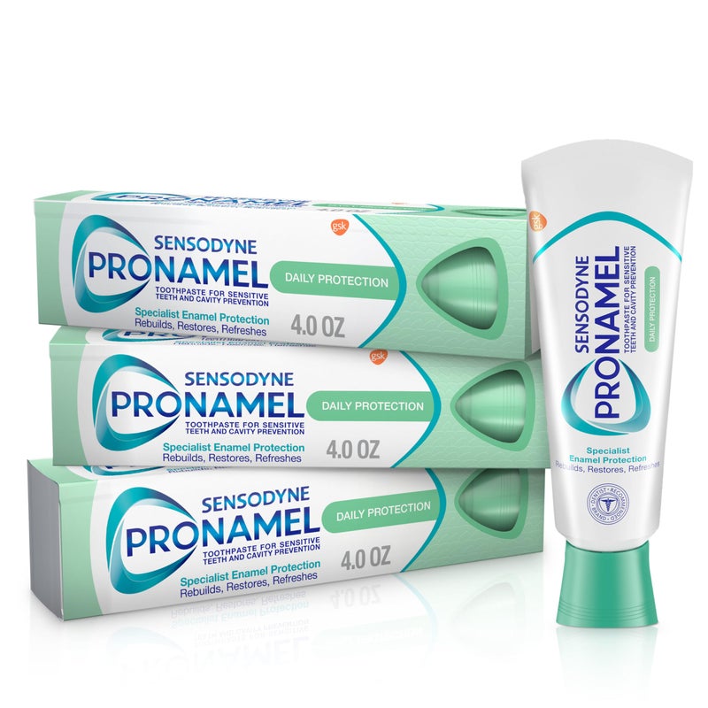 SENSODYNE PRONAMEL معجون أسنان سينسوداين بروناميل للحماية اليومية لمينا الأسنان للأسنان الحساسة، لإعادة تقوية المينا، بنكهة النعناع - 4 أونصات (عبوة من 3)  - Image 1
