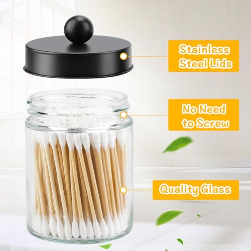 Goramio 2 Pack Glass Apothecary Jars with Lids for Bathroom, Cute Qtip Holder, Black Bathroom Accessories Set, Small Bathroom Canisters with Lids for Q-Tips, Cotton Swabs, Black Bathhouses Decor - Image 5