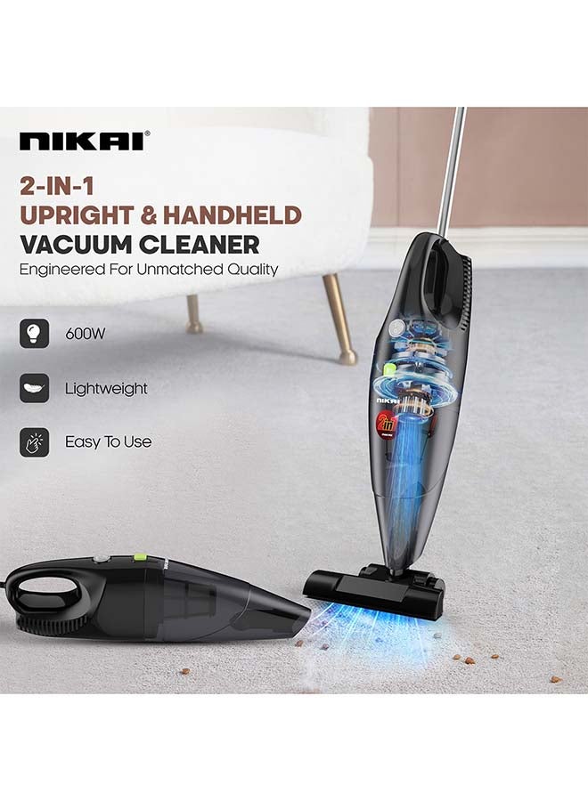 NIKAI 2 in 1 Upright & Handheld Vacuum Cleaner | 600W High-Powered Suction | Lightweight Stick & Handheld Design | Washable Dust Bag | HEPA Filter & Mesh Filtration 600 W NVC320H1 Muticolour - Image 2
