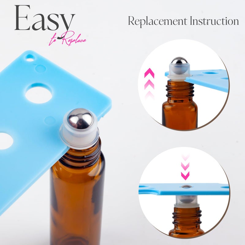 ZEJIA 10ml Roller Bottles for Essential Oils, 6 Pack Glass Roll on Bottles, Refillable Perfume Bottle, with Stainless Steel Roller Balls, 2 Droppers, 1 Opener, Labels(Amber) - Image 3