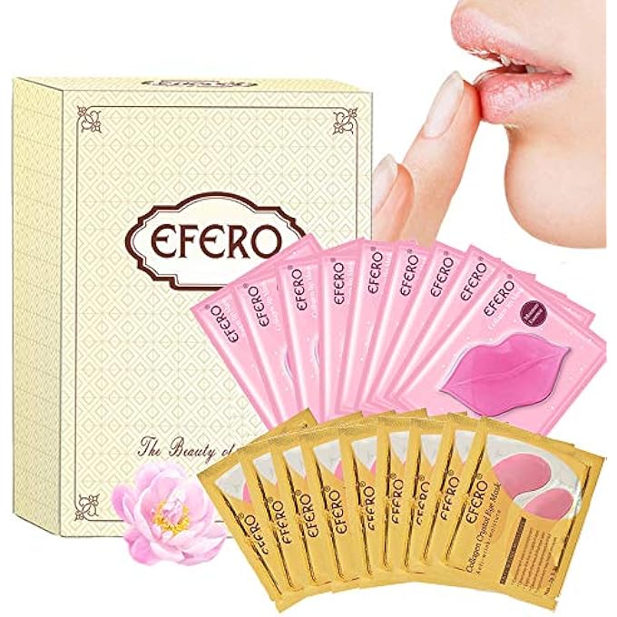 efero Moisturizing Pink Lip Masks Crystal Collagen Eye Mask Gel Anti-Aging Eye Patches Dark Circle Remover 18 Packs with Box - Image 2