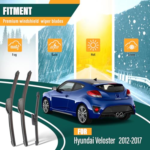 KVQ Windshield Wiper Blades Replacement for Hyundai Veloster 2012 2013 2014 2015 2016 2017,Original Equipment Replacement Front Rear Wiper Blade Set - 26" 18" 8" (Set of 3) - Image 2