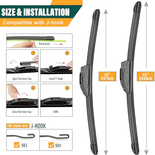 KVQ Windshield Wiper Blades Replacement for Hyundai Veloster 2012 2013 2014 2015 2016 2017,Original Equipment Replacement Front Rear Wiper Blade Set - 26" 18" 8" (Set of 3) - Image 3