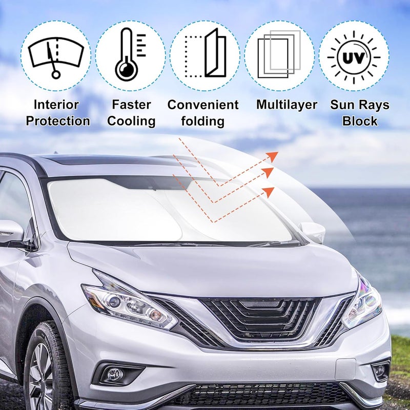LHFLIVE Windshield Sun Shade Custom Fit for 2015-2020 2021 2022 2023 2024 Nissan Murano Accessories Foldable Sunshade Sun Blocker Protect Car from Sun Rays & Heat Damage Keep Car Cooler Storage & transit friendly - Image 2