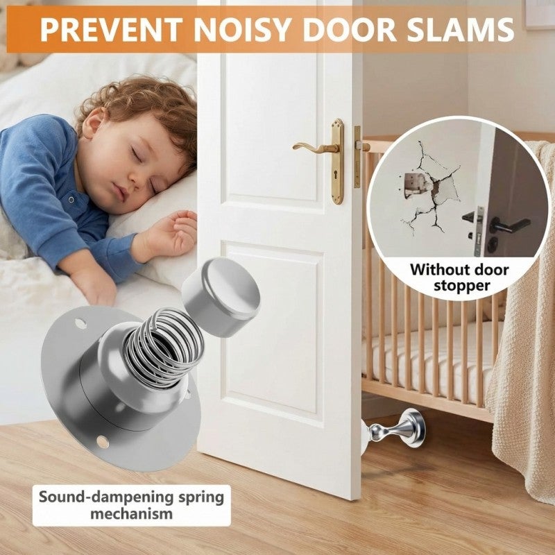 Magnetic Door Stopper: 2-Pack Silver Stainless Steel - No Drilling Installation Gentle Door Protection Keep Doors Securely Open for Home Interior Exterior Use - Image 4