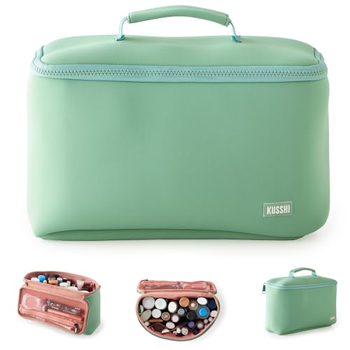 KUSSHI Neoprene Train Case (Large, Sage/Coral Rose) - Image 1