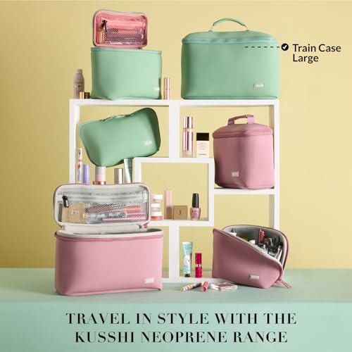 KUSSHI Neoprene Train Case (Large, Sage/Coral Rose) - Image 4