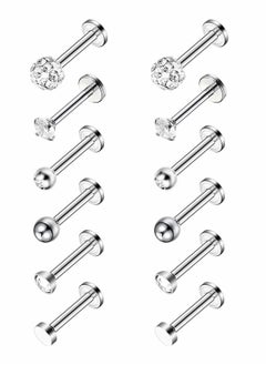 SYOSI 6 Pairs Stainless Steel Nose Studs Tragus Bars Labret Bars Crystal Ball Body Piercing Jewelry, Nose Lips Piercing Assorted Design Piercing Jewelry, 6 Designs, 16 Gauge  - Image 3