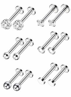 SYOSI 6 Pairs Stainless Steel Nose Studs Tragus Bars Labret Bars Crystal Ball Body Piercing Jewelry, Nose Lips Piercing Assorted Design Piercing Jewelry, 6 Designs, 16 Gauge  - Image 2