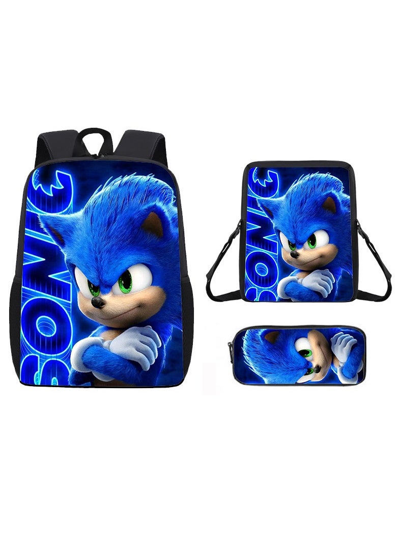 General - New SONIC Sonic backpack two-dimensional cartoon animation primary school bag backpack satchel pencil case three-piece set - Image 1