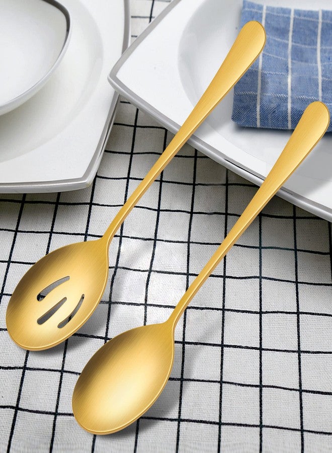 LIANYU 5-Piece Matte Gold Serving Utensils Set, Stainless Steel Serving Set Include Serving Spoon Fork, Flatware Serving Pieces for Buffet Catering, Satin Finish, Dishwasher Safe - Image 2