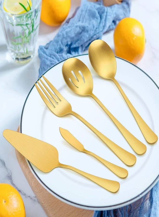 LIANYU 5-Piece Matte Gold Serving Utensils Set, Stainless Steel Serving Set Include Serving Spoon Fork, Flatware Serving Pieces for Buffet Catering, Satin Finish, Dishwasher Safe - Image 3