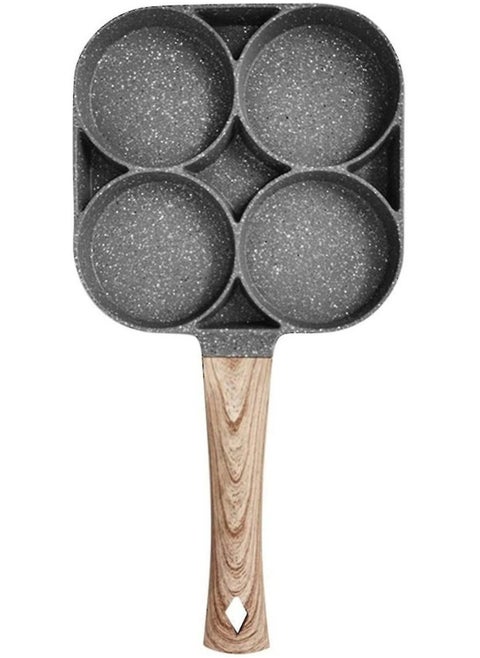 4 Hole Omlet Fry Pan With Wooden Handle For Burger And Ham Pancake Grey/Brown
