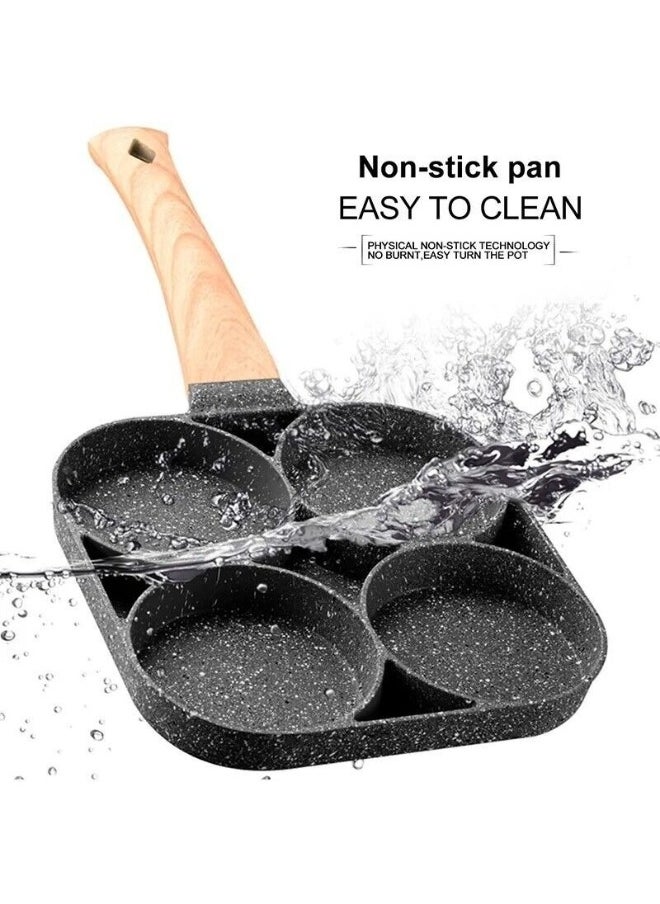 Generic - 4 Hole Omlet Fry Pan With Wooden Handle For Burger And Ham Pancake Grey/Brown - Image 1