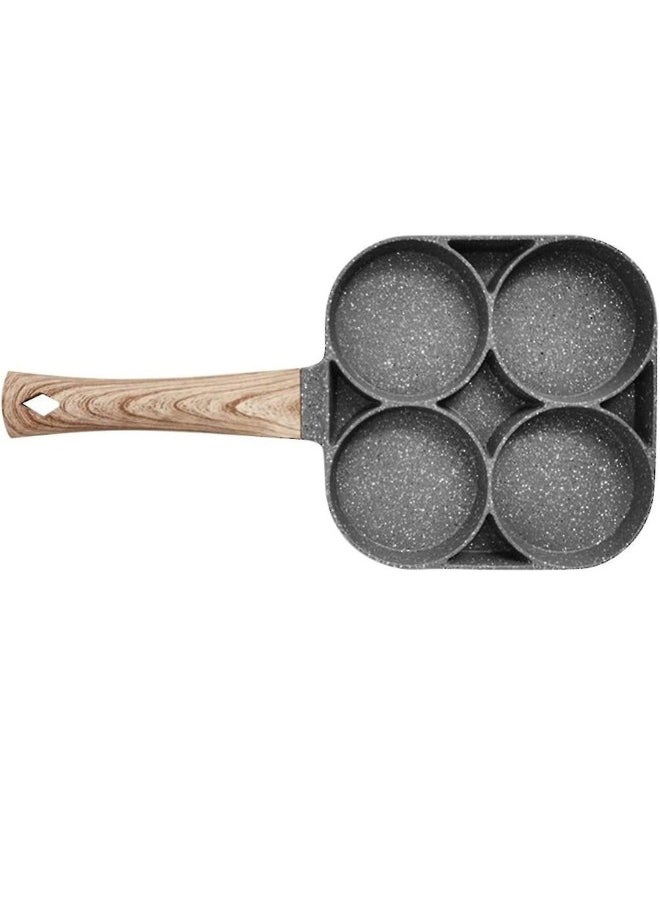 Generic - 4 Hole Omlet Fry Pan With Wooden Handle For Burger And Ham Pancake Grey/Brown - Image 1