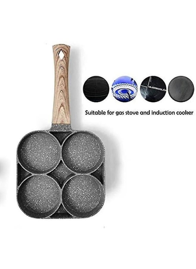 Generic - 4 Hole Omlet Fry Pan With Wooden Handle For Burger And Ham Pancake Grey/Brown - Image 1