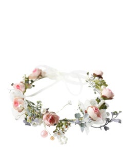 SYOSI Adjustable Flower Crown Headband, Boho Flower Headband Hair Wreath Floral Garland Crown Halo Headpiece with Ribbon Women Girl Festival Wedding Festival Party  - Image 1