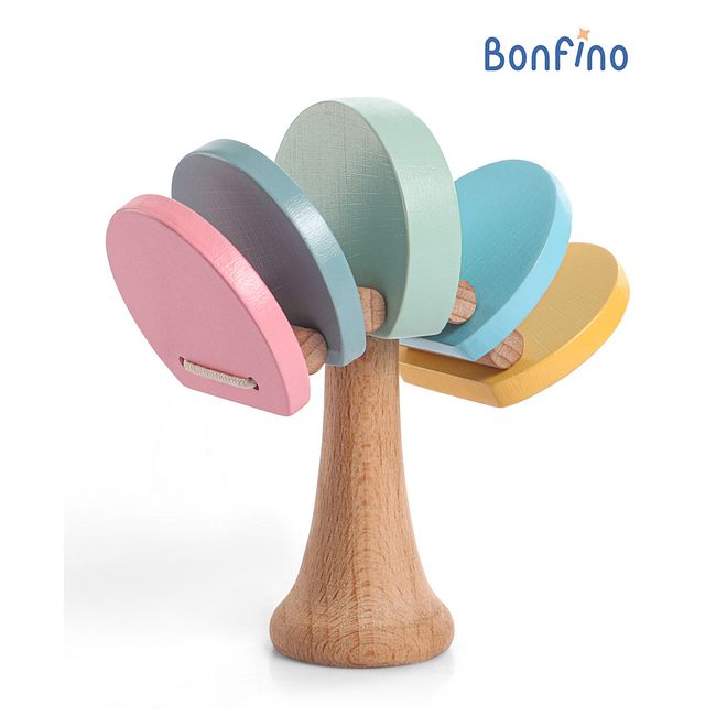 Bonfino لعبة رتال بونفينو من خشب المطاط، تطور المهارات الحركية المبكرة والإيقاع للأطفال، غير سامة، تطوير التنسيق بين اليد والعين من 0 إلى 24 شهرًا، 6.8 × 10.5 سم - متعددة الألوان - Image 1