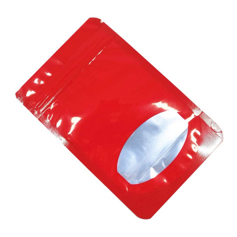 MITOB 100 Pieces Stand Up Mylar Bags Plastic Window Pouch for Zip Food Storage Lock Aluminum Foil Bag Candy Packaging Zipper Lock (3.3x5.1 inch  Red) - Image 3