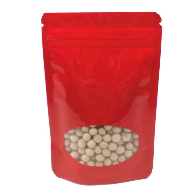 MITOB 100 Pieces Stand Up Mylar Bags Plastic Window Pouch for Zip Food Storage Lock Aluminum Foil Bag Candy Packaging Zipper Lock (3.3x5.1 inch  Red) - Image 1