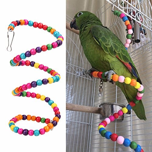 Sage Square Natural Wood Bead Swing Flexible Ladder for cage Toy for Budgerigar, Lovebird, Cockatiel, Conure, Finch, African Grey, Canary, Cockatoo, Macaw, Budgies Birds (Large - 150cm) - Image 1