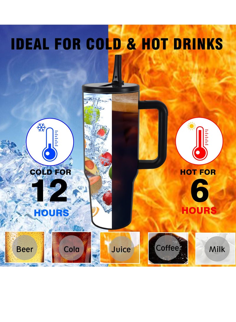 40 oz Water Bottle with Handle and Flip Straw - Fits in Cup Holder, Leak Resistant 40oz Tumbler Leak Proof Insulated Stainless Steel  - Image 3