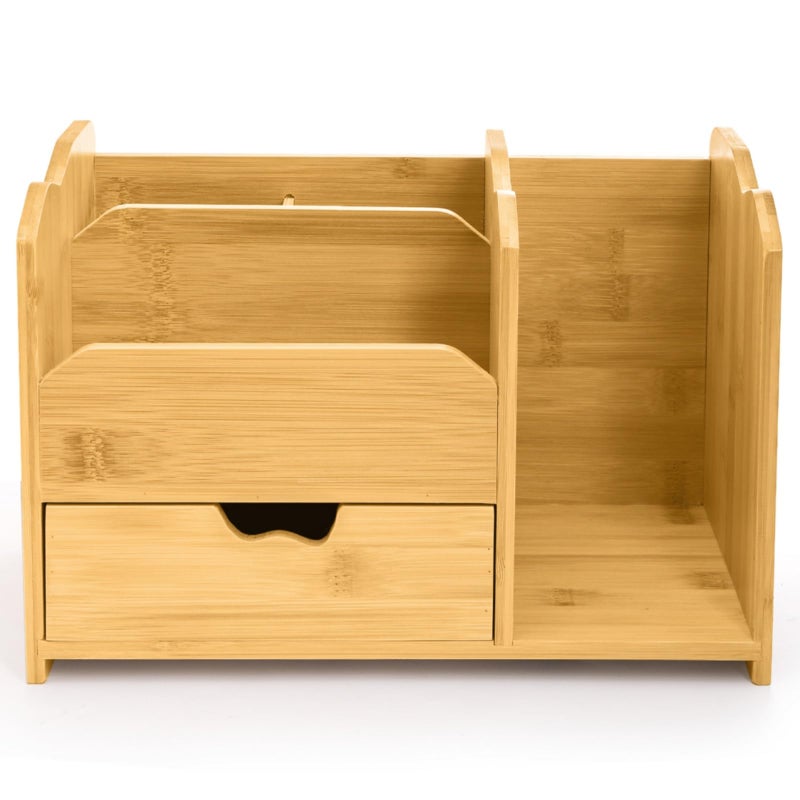 ZAVOOS Bamboo Desk Organizer, Multi Use Tabletop Storage Office Supplies with Drawer Pen Holder, 5 Compartments Heavy Duty Desk Accessories for Home Office Organization, No Assembly Required - Image 4