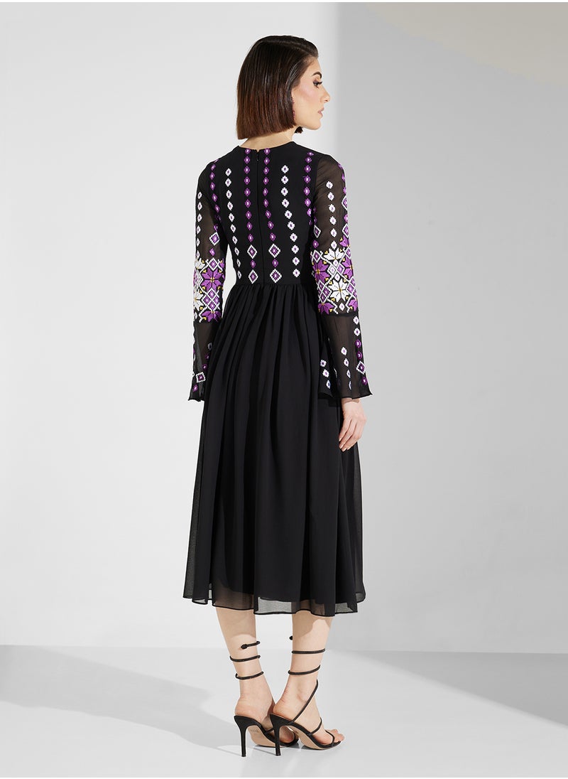 Frock and Frill Embroidered Chiffon Midi Dress  - Image 2