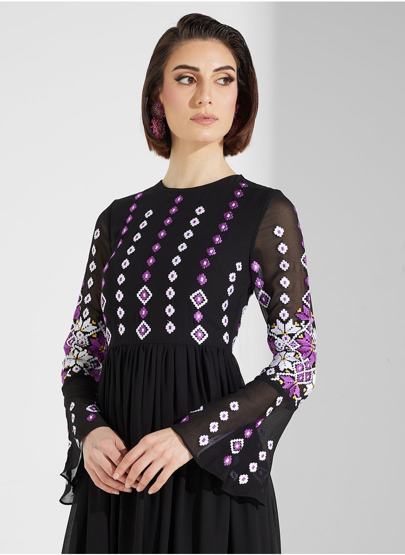 Frock and Frill Embroidered Chiffon Midi Dress  - Image 3