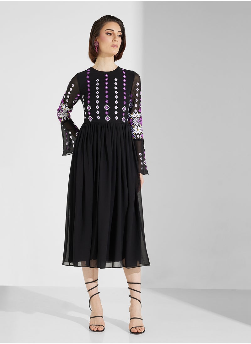 Frock and Frill Embroidered Chiffon Midi Dress  - Image 4