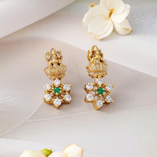 Rubans Necklace Set Floral Women Temple Jewellery with Lakshmi Motif & Green CZ Jewellery Gift for Women & Girls - Image 2