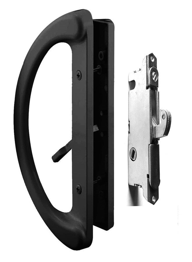 HauSun Patio Sliding Glass Door Handle Set with 45° Mortise Lock Suitable for Sliding Glass Patio Door Thickness from 1-1/2" to 1-3/4", Fits 3-15/16” Screw Hole Spacing, Reversible Design(Non-Handed), Black - Image 1