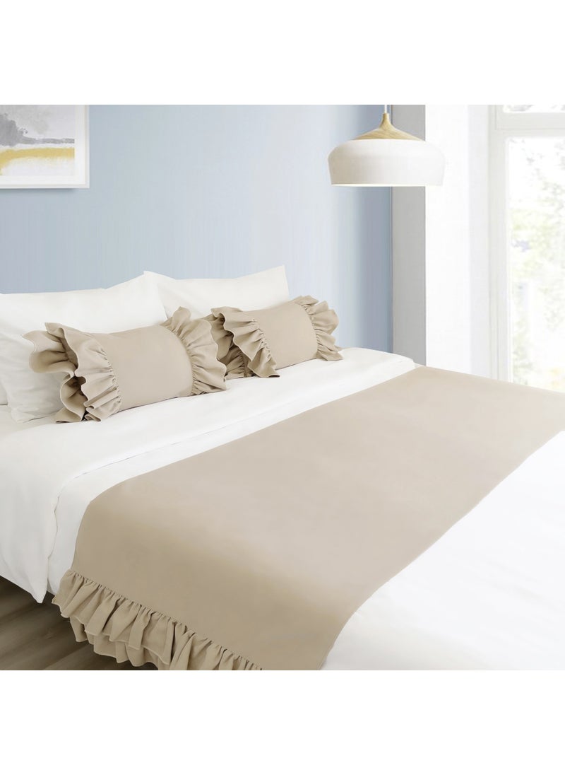 Ritmo Home Bed Runner Filled Throw Pillow Set Frilled Mink  - Image 1