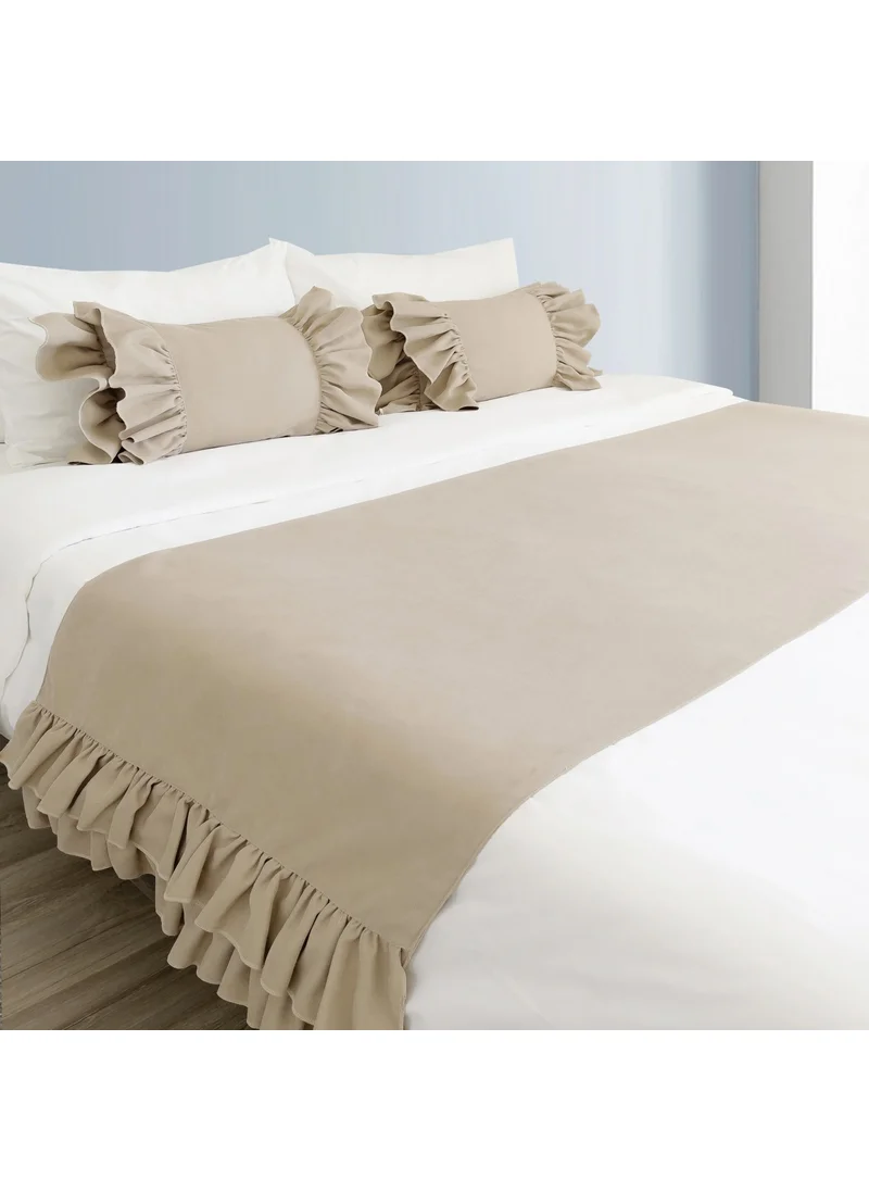Ritmo Home Bed Runner Filled Throw Pillow Set Frilled Mink