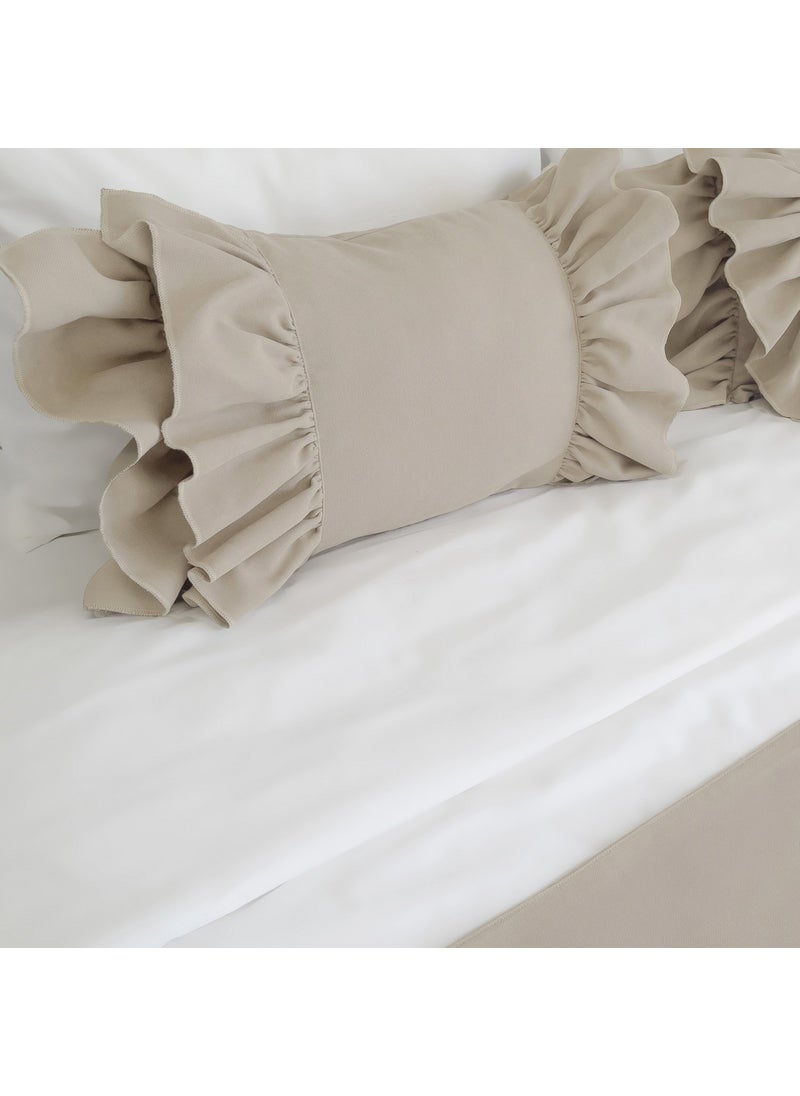 Ritmo Home Bed Runner Filled Throw Pillow Set Frilled Mink  - Image 3